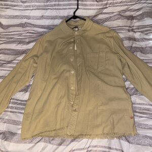 Khaki BDG Cameron Solid Button-Down Flannel Shirt Small
